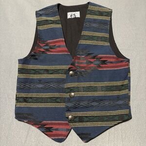 Vintage Tapestry Vest L Crop Cut Buckle Cinch Southwestern Artsy Aztec Native